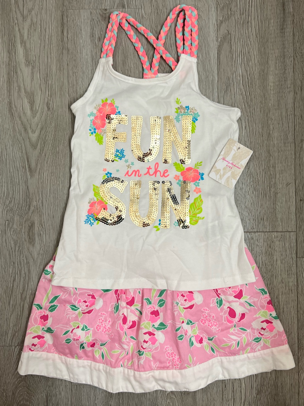 Tommy Bahama White Tank with Pink and Teal Braided Straps